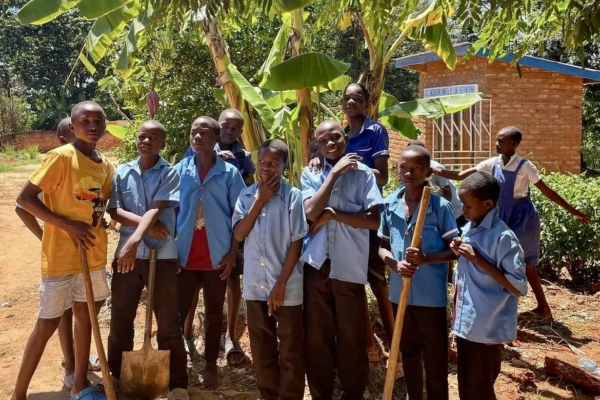 kids at permaculture club in Malawi