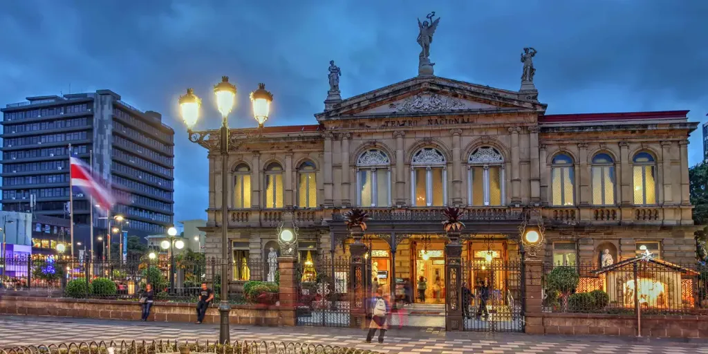 illuminated historic structure at dusk