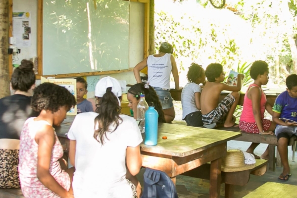 interns in Brazil working with local kids