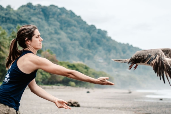 Girl releasing a bird