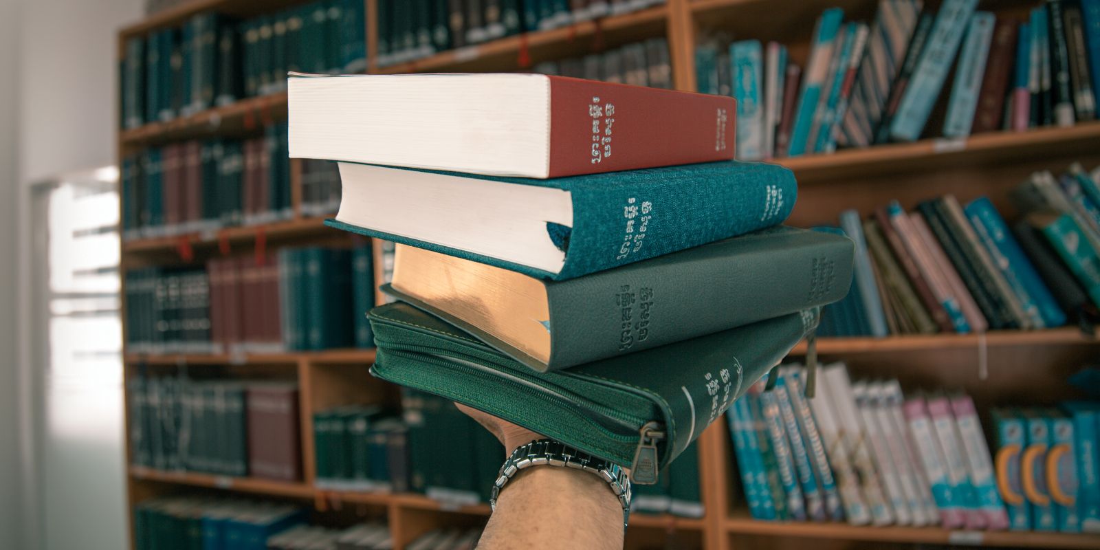 Khmer bible books in a library in Cambodia