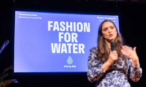 Lady giving presentation about fashion for water