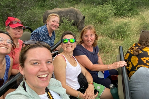 Group selfie with wild animals