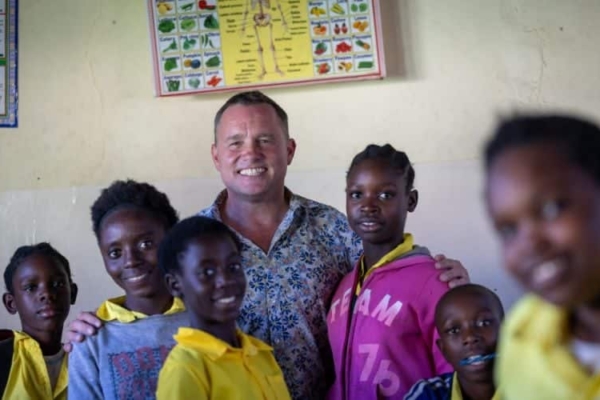 A Social Work intern with the kids in Zambia.