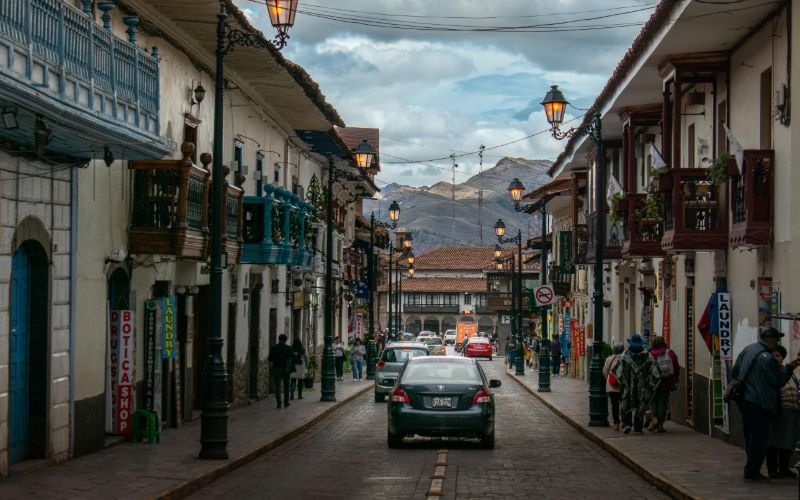 The city of Cuzco during the day with light traffic