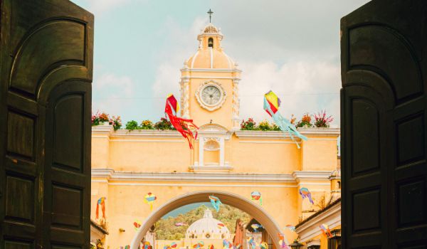 Beautiful clock tower in Antigua, Guatemala.