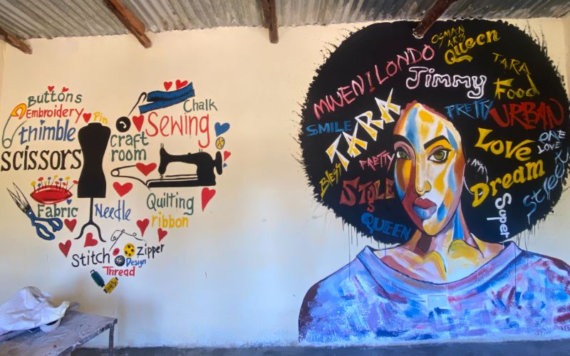 A mural inside the Women Empowerment Center in Malawi.