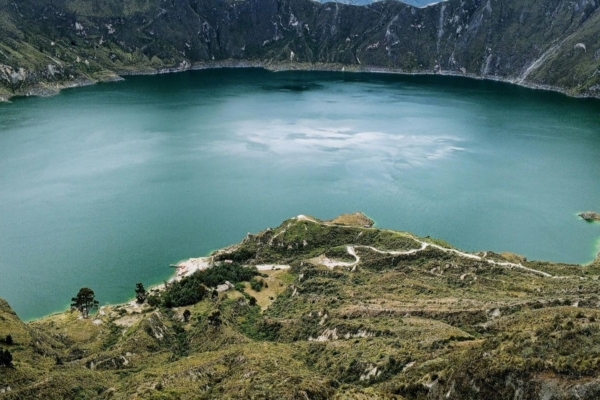 Scenic view of the Quilotoa Lake in the central highlands in Ecuador.