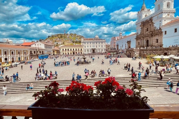 A crowded city plaza in Quito.