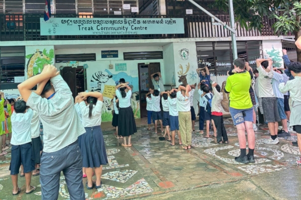 Movement activity with kids in Cambodia