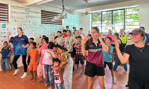 Movement activity with kids in Cambodia